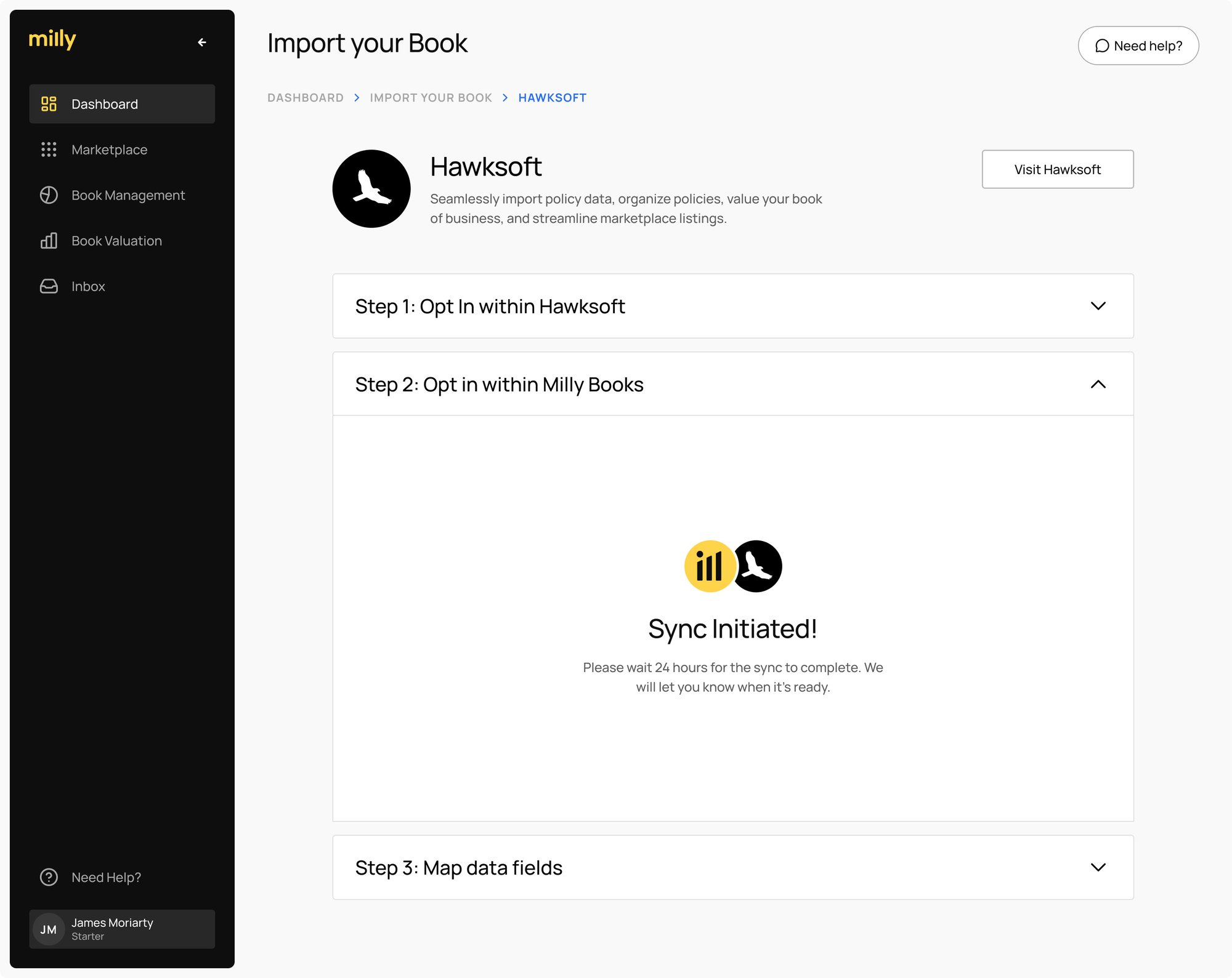 Hawksoft Step 3_ Sync Initiated